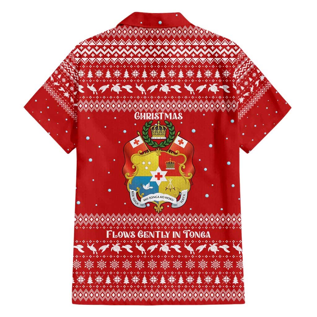 Tonga Christmas Hawaiian Shirt with Sea Turtle Coral Reef Design Snowflake Pattern and National Emblem - Polynesian Pride