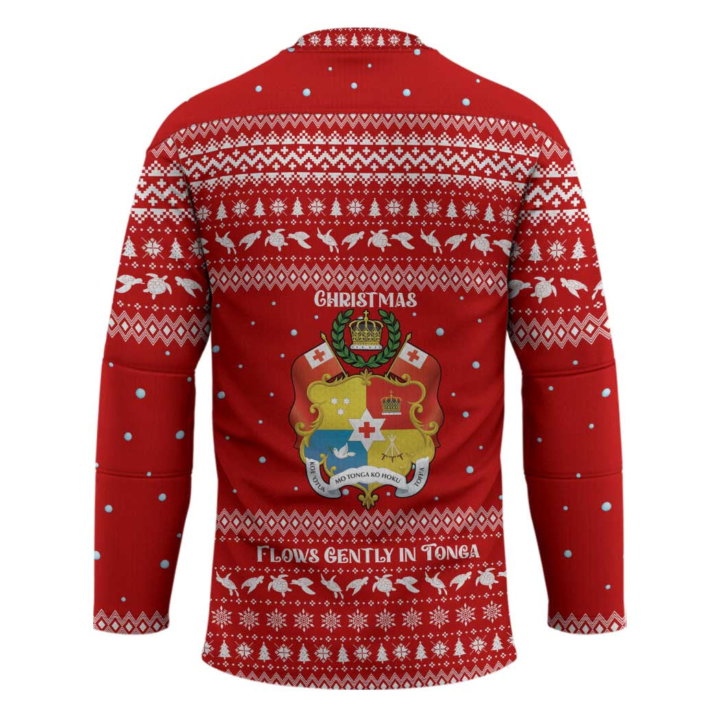 Tonga Christmas Hockey Jersey with Sea Turtle Coral Reef Design Snowflake Pattern and National Emblem - Polynesian Pride