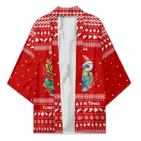 Tonga Christmas Kimono with Sea Turtle Coral Reef Design Snowflake Pattern and National Emblem - Polynesian Pride