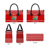 Tonga Christmas Leather Bag with Sea Turtle Coral Reef Design Snowflake Pattern and National Emblem - Polynesian Pride