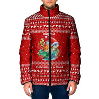 Tonga Christmas Padded Jacket with Sea Turtle Coral Reef Design Snowflake Pattern and National Emblem - Polynesian Pride