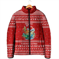 Tonga Christmas Padded Jacket with Sea Turtle Coral Reef Design Snowflake Pattern and National Emblem - Polynesian Pride