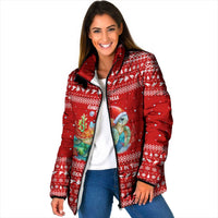 Tonga Christmas Padded Jacket with Sea Turtle Coral Reef Design Snowflake Pattern and National Emblem - Polynesian Pride