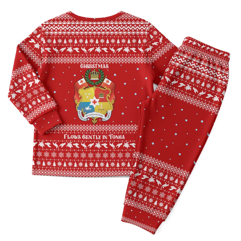 Tonga Christmas Pajama Set with Sea Turtle Coral Reef Design Snowflake Pattern and National Emblem - Polynesian Pride