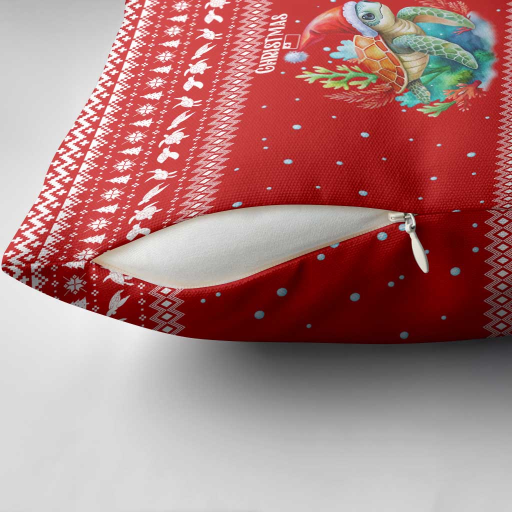 Tonga Christmas Pillow Cover with Sea Turtle Coral Reef Design Snowflake Pattern and National Emblem - Polynesian Pride
