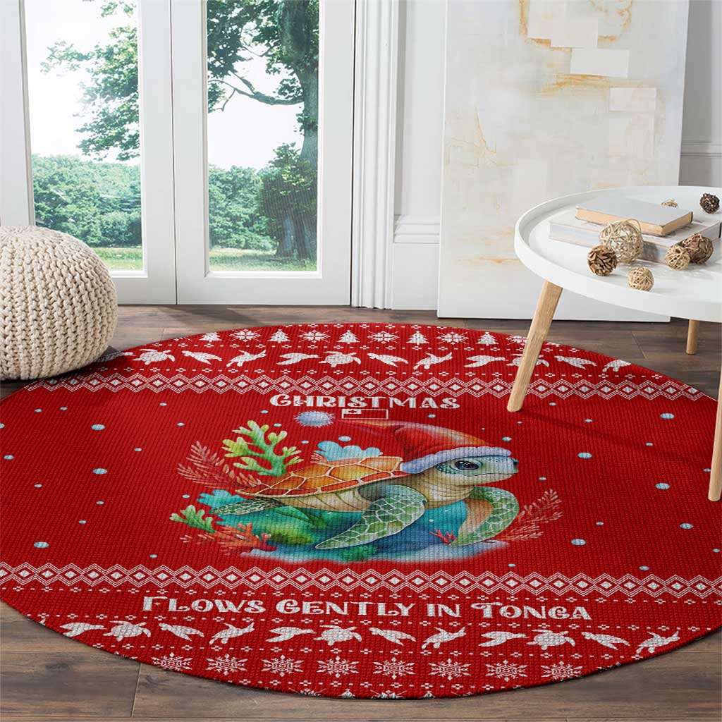 Tonga Christmas Round Carpet with Sea Turtle Coral Reef Design Snowflake Pattern and National Emblem - Polynesian Pride