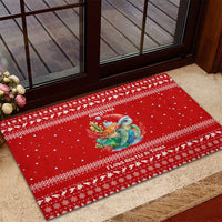 Tonga Christmas Rubber Doormat with Sea Turtle Coral Reef Design Snowflake Pattern and National Emblem - Polynesian Pride