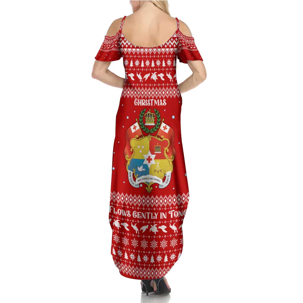 Tonga Christmas Summer Maxi Dress with Sea Turtle Coral Reef Design Snowflake Pattern and National Emblem - Polynesian Pride