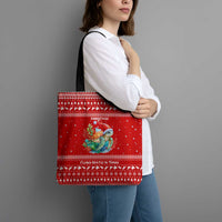 Tonga Christmas Tote Bag with Sea Turtle Coral Reef Design Snowflake Pattern and National Emblem - Polynesian Pride