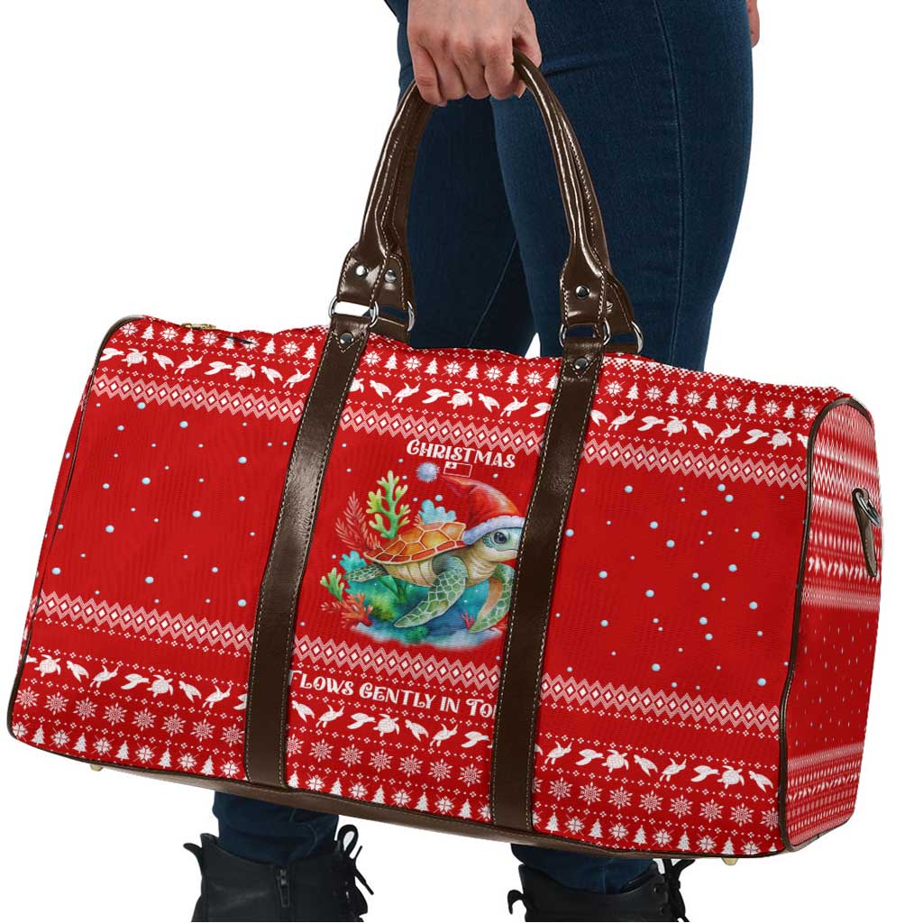 Tonga Christmas Travel Bag with Sea Turtle Coral Reef Design Snowflake Pattern and National Emblem - Polynesian Pride