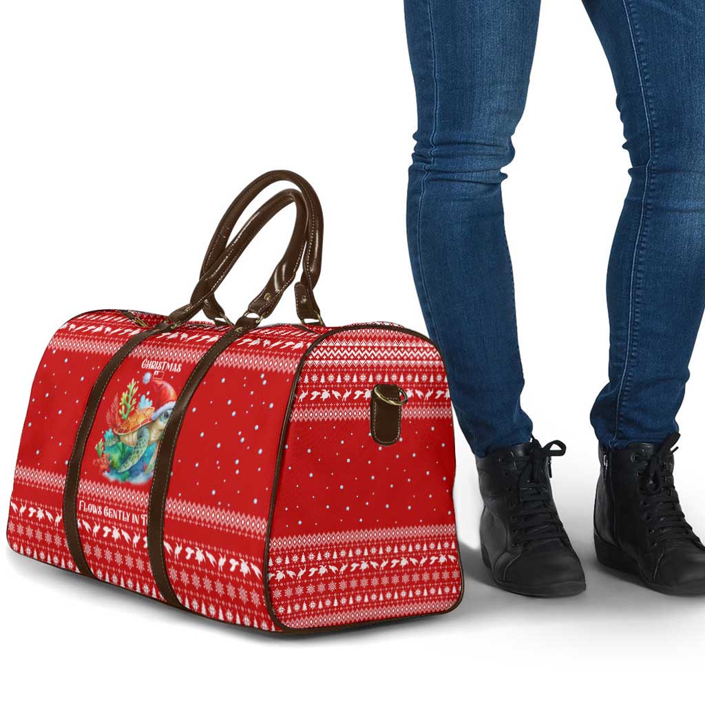 Tonga Christmas Travel Bag with Sea Turtle Coral Reef Design Snowflake Pattern and National Emblem - Polynesian Pride