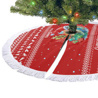 Tonga Christmas Tree Skirt with Sea Turtle Coral Reef Design Snowflake Pattern and National Emblem - Polynesian Pride