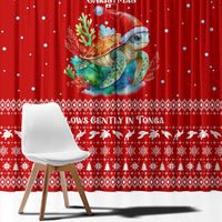 Tonga Christmas Window Curtain with Sea Turtle Coral Reef Design Snowflake Pattern and National Emblem - Polynesian Pride