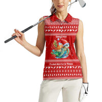 Tonga Christmas Women Sleeveless Polo Shirt with Sea Turtle Coral Reef Design Snowflake Pattern and National Emblem - Polynesian Pride