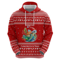 Tonga Christmas Zip Hoodie with Sea Turtle Coral Reef Design Snowflake Pattern and National Emblem - Polynesian Pride