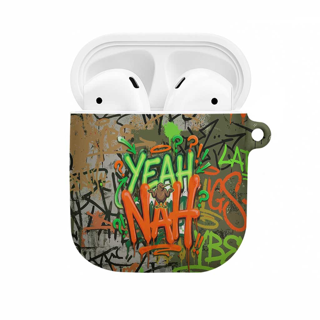 Yeah Nah Graffiti Skull New Zealand Slang AirPods Case Kiwi Grunge Brick Wall and Bold Urban Street Art