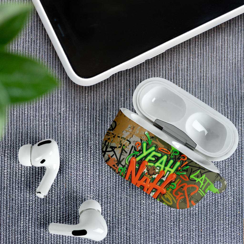 Yeah Nah Graffiti Skull New Zealand Slang AirPods Case Kiwi Grunge Brick Wall and Bold Urban Street Art