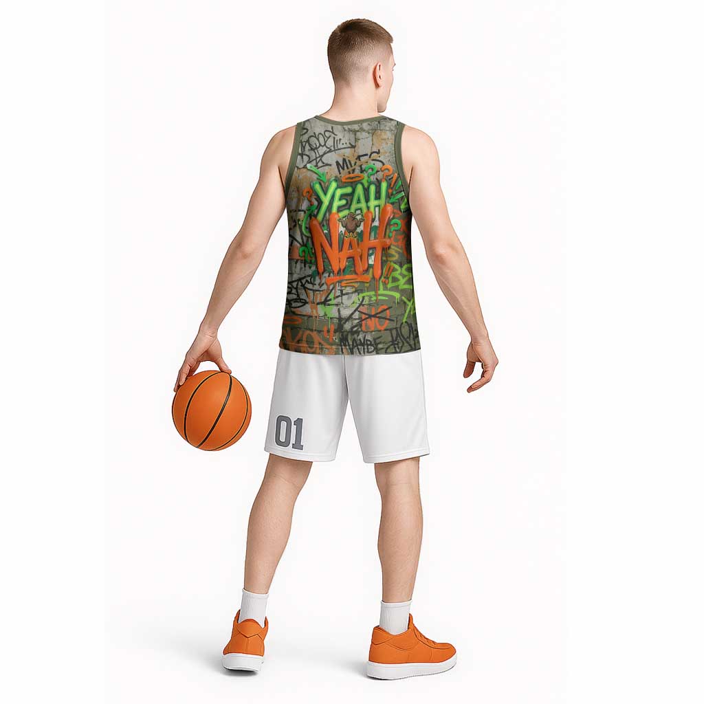Yeah Nah Graffiti Skull New Zealand Slang Basketball Jersey Kiwi Grunge Brick Wall and Bold Urban Street Art TS04 - Polynesian Pride