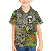 Yeah Nah Graffiti Skull New Zealand Slang Family Matching Mermaid Dress and Hawaiian Shirt Kiwi Grunge Brick Wall and Bold Urban Street Art TS04 Son's Shirt Multicolor - Polynesian Pride