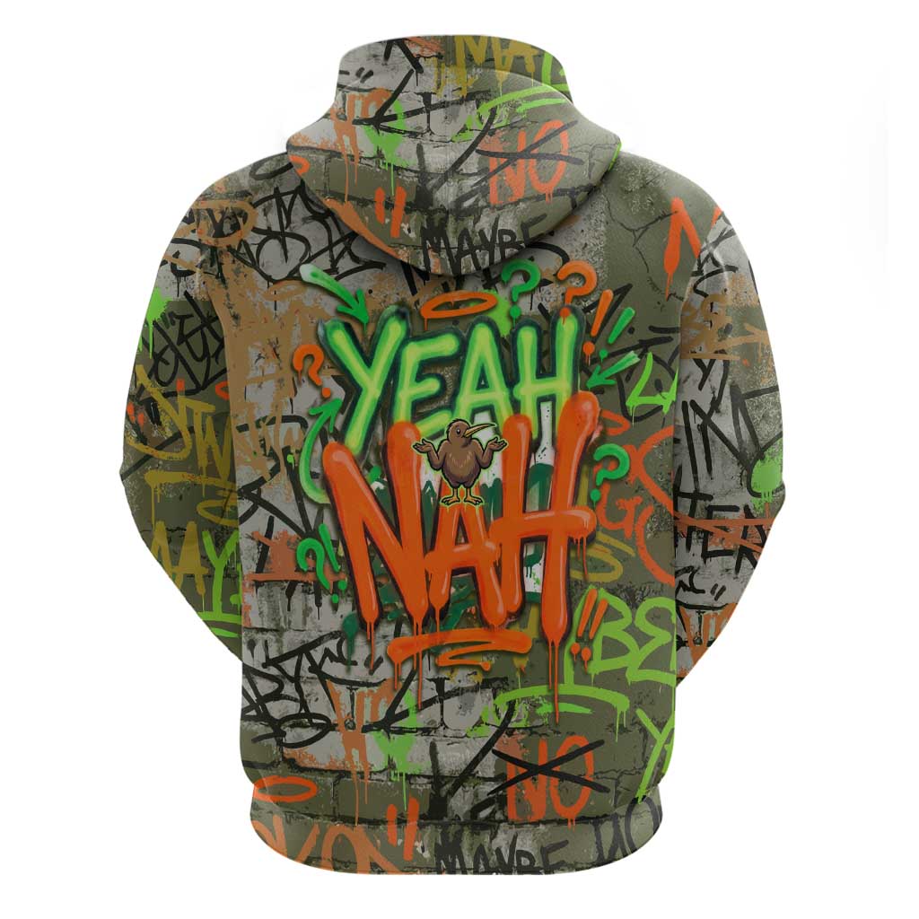 Yeah Nah Graffiti Skull New Zealand Slang Hoodie Kiwi Grunge Brick Wall and Bold Urban Street Art