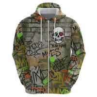 Yeah Nah Graffiti Skull New Zealand Slang Hoodie Kiwi Grunge Brick Wall and Bold Urban Street Art