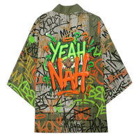 Yeah Nah Graffiti Skull New Zealand Slang Kimono Kiwi Grunge Brick Wall and Bold Urban Street Art