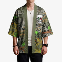 Yeah Nah Graffiti Skull New Zealand Slang Kimono Kiwi Grunge Brick Wall and Bold Urban Street Art