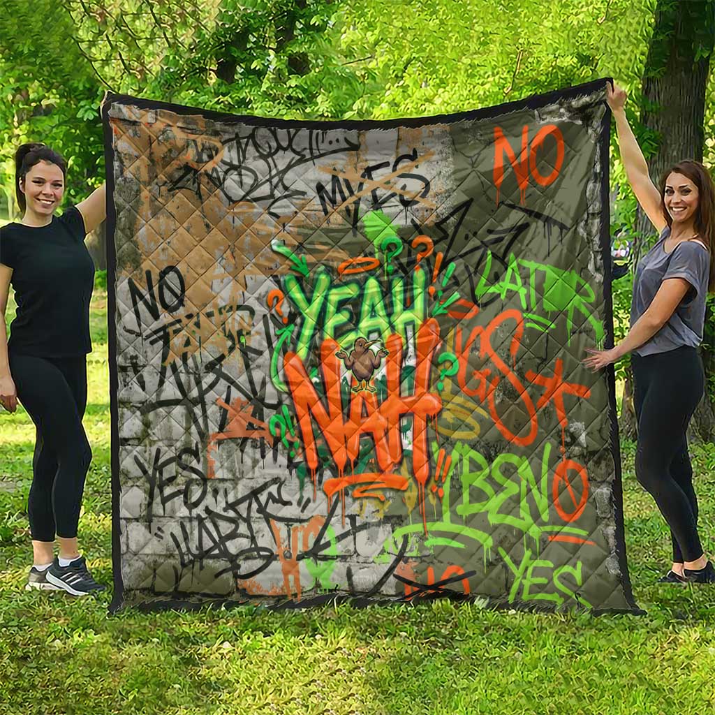 Yeah Nah Graffiti Skull New Zealand Slang Quilt Kiwi Grunge Brick Wall and Bold Urban Street Art