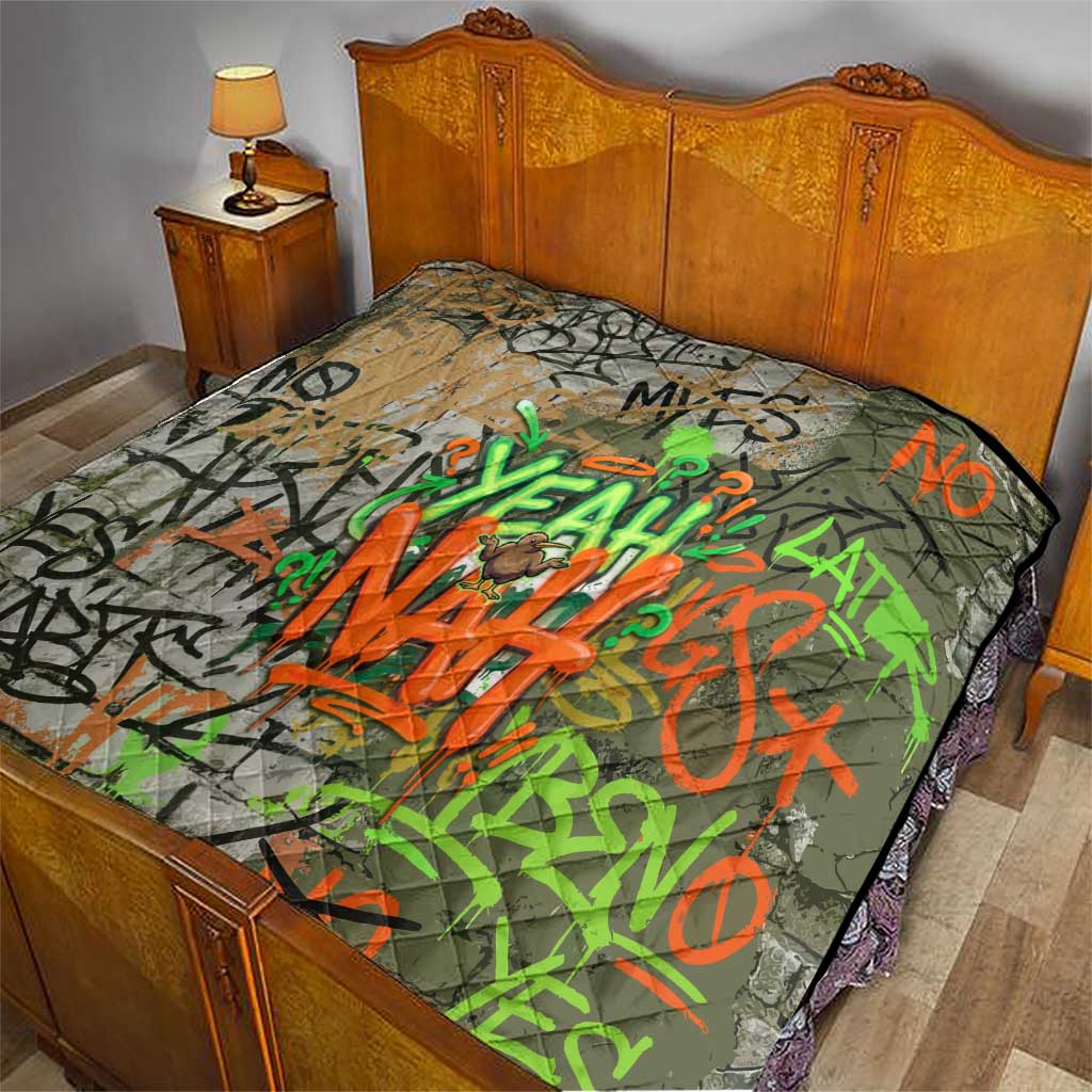 Yeah Nah Graffiti Skull New Zealand Slang Quilt Kiwi Grunge Brick Wall and Bold Urban Street Art