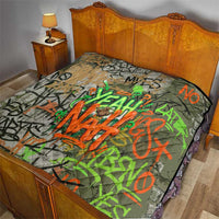 Yeah Nah Graffiti Skull New Zealand Slang Quilt Kiwi Grunge Brick Wall and Bold Urban Street Art