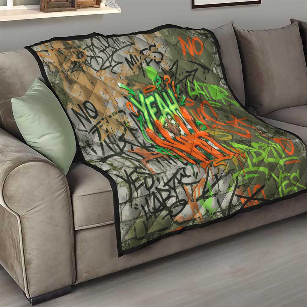 Yeah Nah Graffiti Skull New Zealand Slang Quilt Kiwi Grunge Brick Wall and Bold Urban Street Art