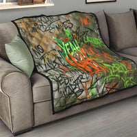 Yeah Nah Graffiti Skull New Zealand Slang Quilt Kiwi Grunge Brick Wall and Bold Urban Street Art