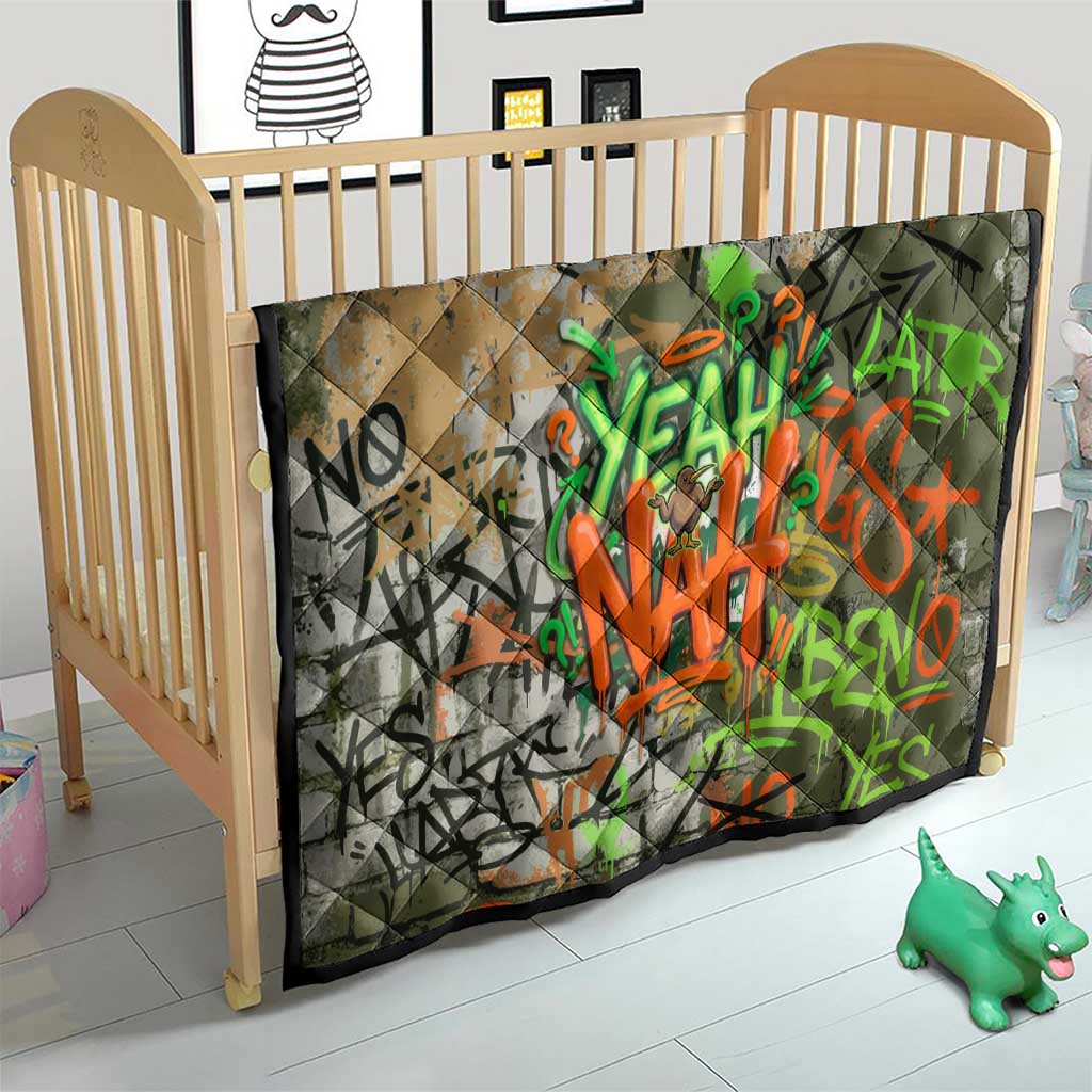 Yeah Nah Graffiti Skull New Zealand Slang Quilt Kiwi Grunge Brick Wall and Bold Urban Street Art