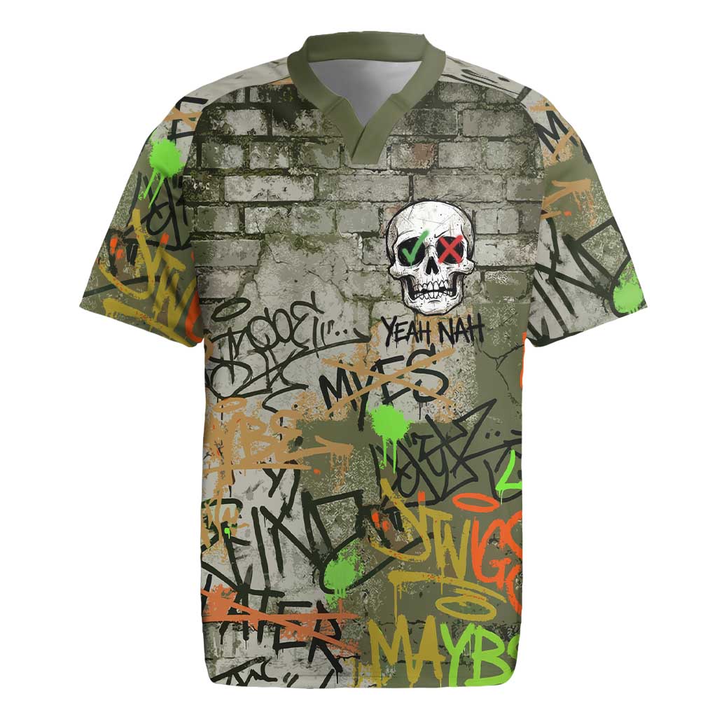 Yeah Nah Graffiti Skull New Zealand Slang Rugby Jersey Kiwi Grunge Brick Wall and Bold Urban Street Art TS04 Multicolor - Polynesian Pride