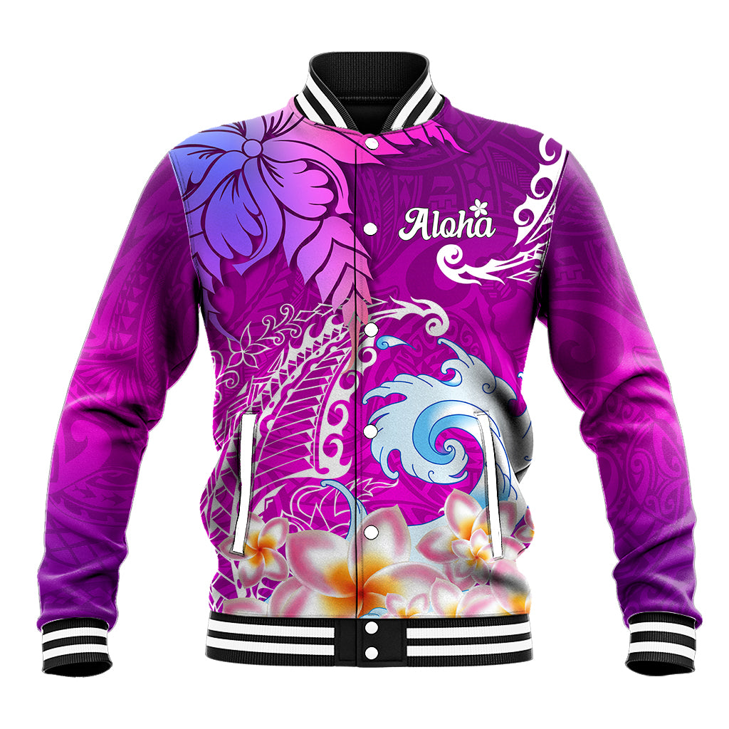 Hawaii Plumeria Flower Baseball Jacket Plumeria FLowers And Polynesian Pattern TS04 Unisex Gradient - Polynesian Pride