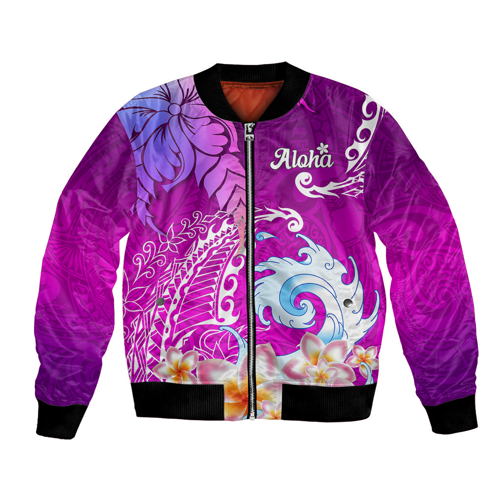 Hawaii Plumeria Flower Bomber Jacket Plumeria FLowers And Polynesian Pattern TS04 Unisex Gradient - Polynesian Pride