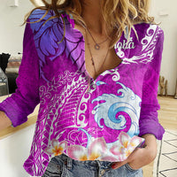 Hawaii Plumeria Flower Women Casual Shirt Plumeria FLowers And Polynesian Pattern TS04 Female Gradient - Polynesian Pride