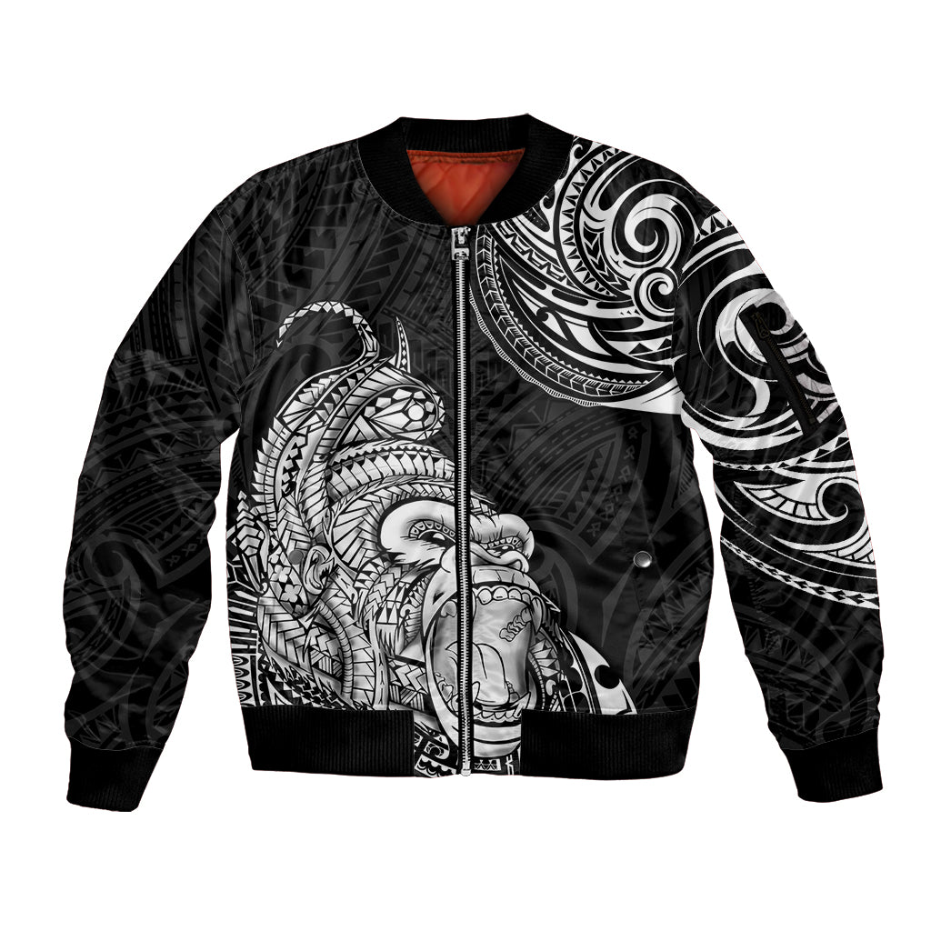 Hawaii Polynesian Sleeve Zip Bomber Jacket Gorila Tatoo Polynesian Style TS04 Unisex Black - Polynesian Pride