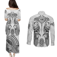 Hawaii Polynesian Couples Matching Puletasi Dress and Long Sleeve Button Shirts Warrior symbol TS04 - Polynesian Pride