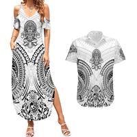 Hawaii Polynesian Couples Matching Summer Maxi Dress and Hawaiian Shirt Warrior symbol TS04 White - Polynesian Pride