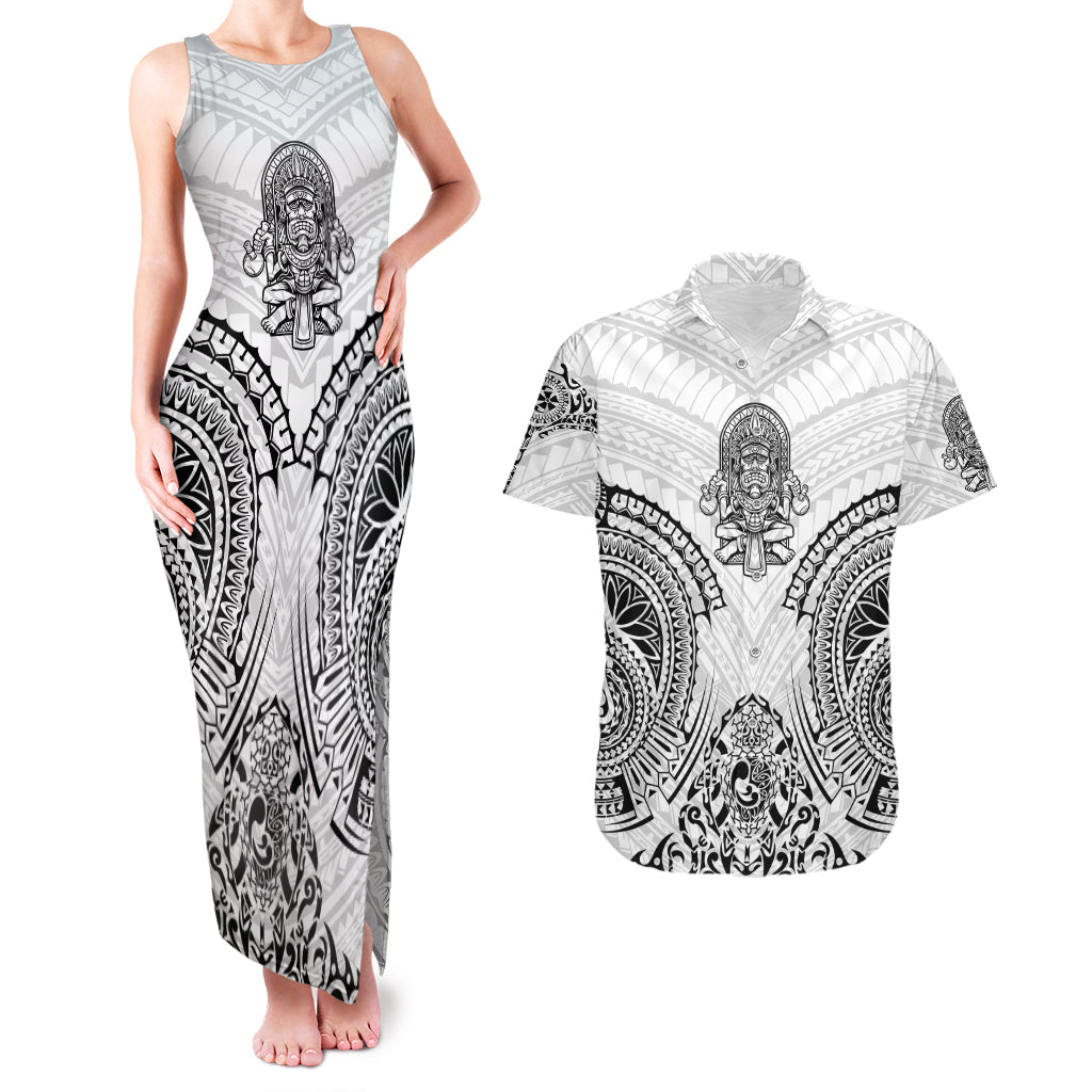 Hawaii Polynesian Couples Matching Tank Maxi Dress and Hawaiian Shirt Warrior symbol TS04 White - Polynesian Pride