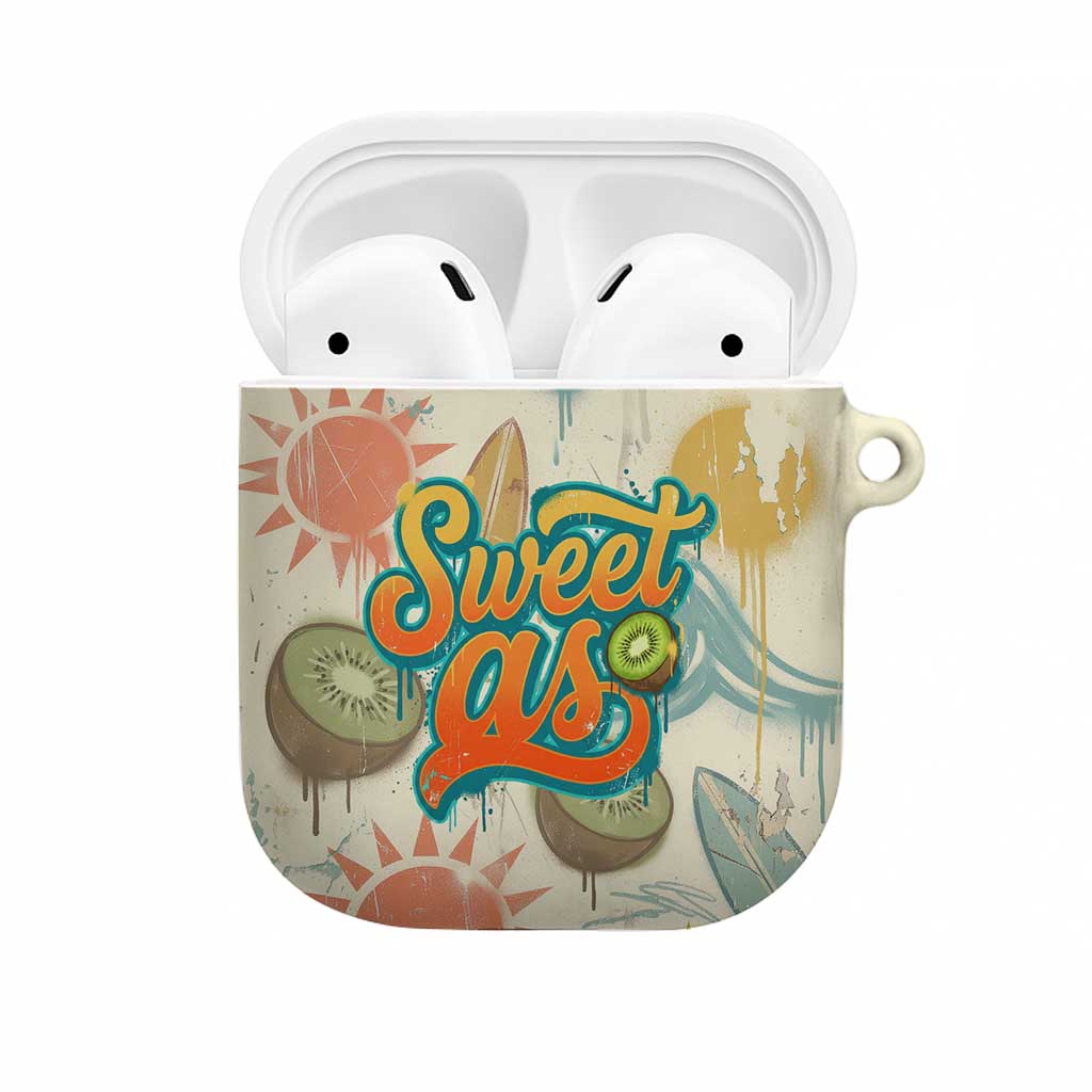 NZ Slang Sweet As Kiwi Shaka Sign AirPods Case New Zealand Surfboards Sun and Tropical Beach Retro