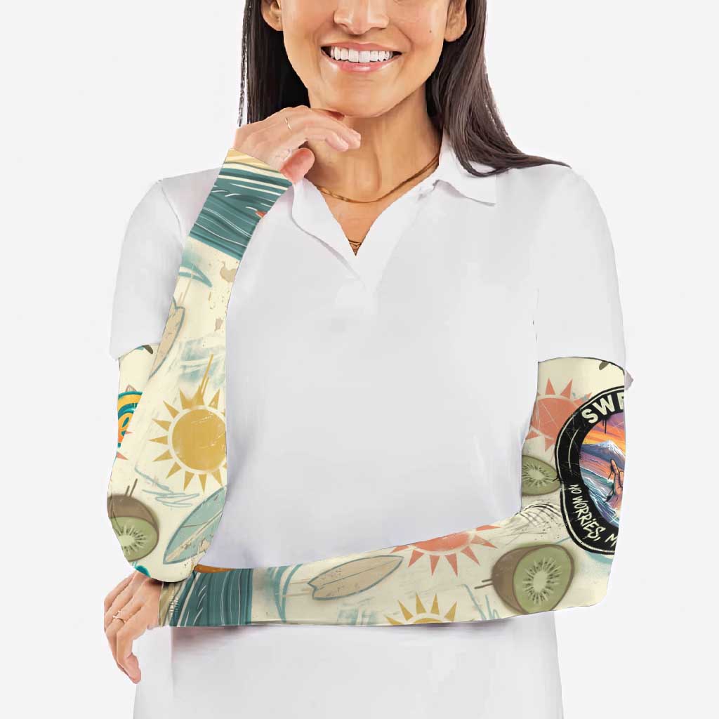 NZ Slang Sweet As Kiwi Shaka Sign Arm Sleeves New Zealand Surfboards Sun and Tropical Beach Retro