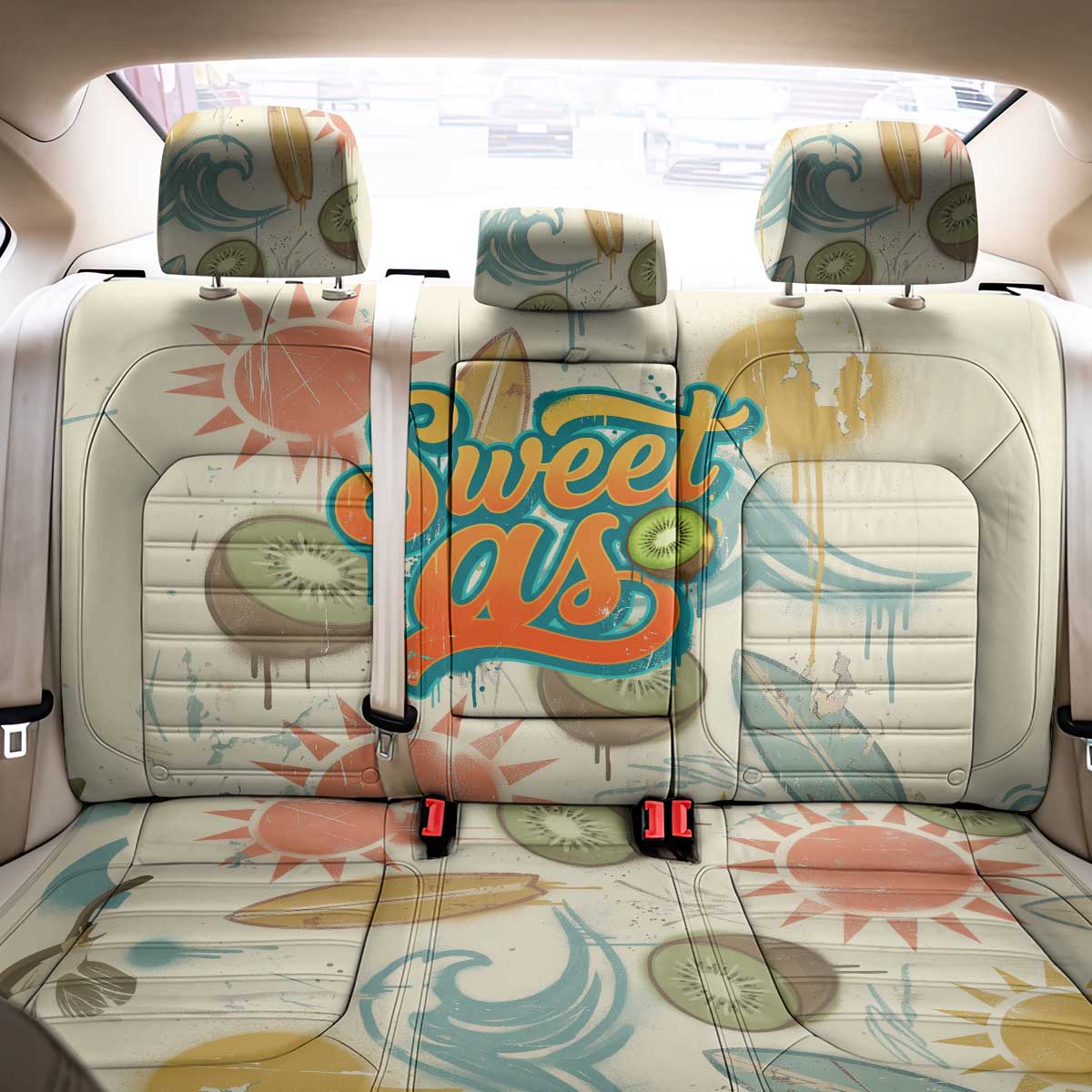NZ Slang Sweet As Kiwi Shaka Sign Back Car Seat Cover New Zealand Surfboards Sun and Tropical Beach Retro