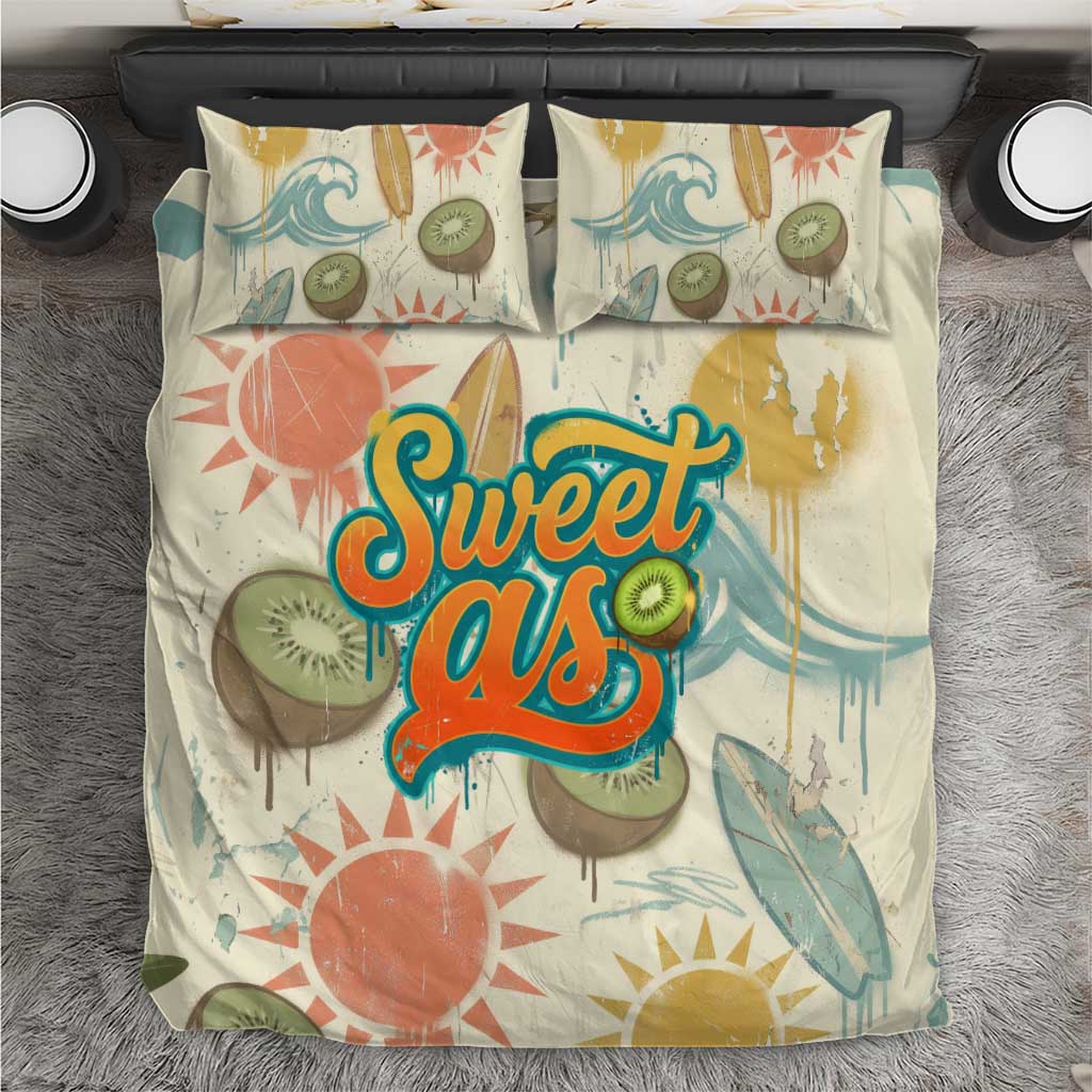 NZ Slang Sweet As Kiwi Shaka Sign Bedding Set New Zealand Surfboards Sun and Tropical Beach Retro