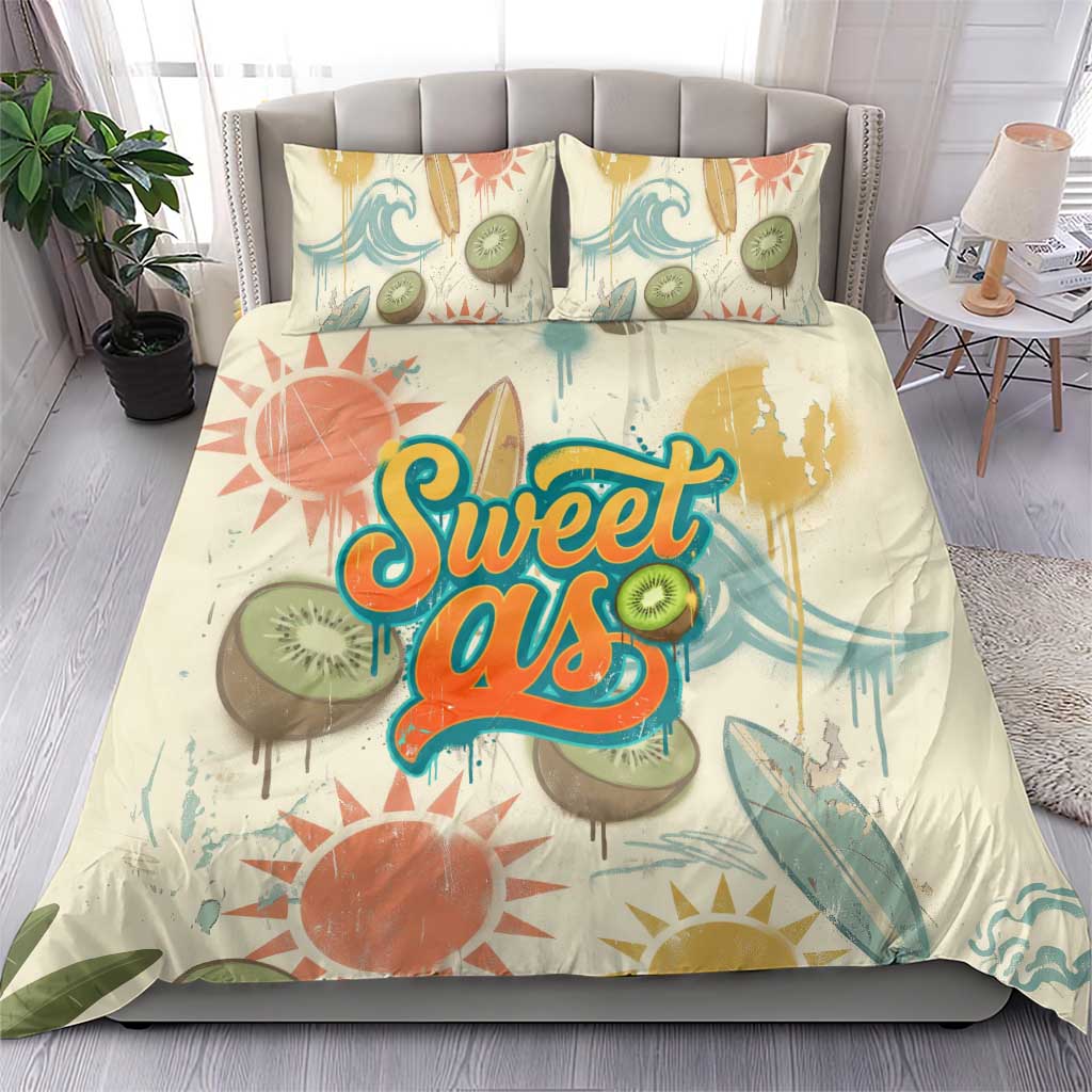 NZ Slang Sweet As Kiwi Shaka Sign Bedding Set New Zealand Surfboards Sun and Tropical Beach Retro