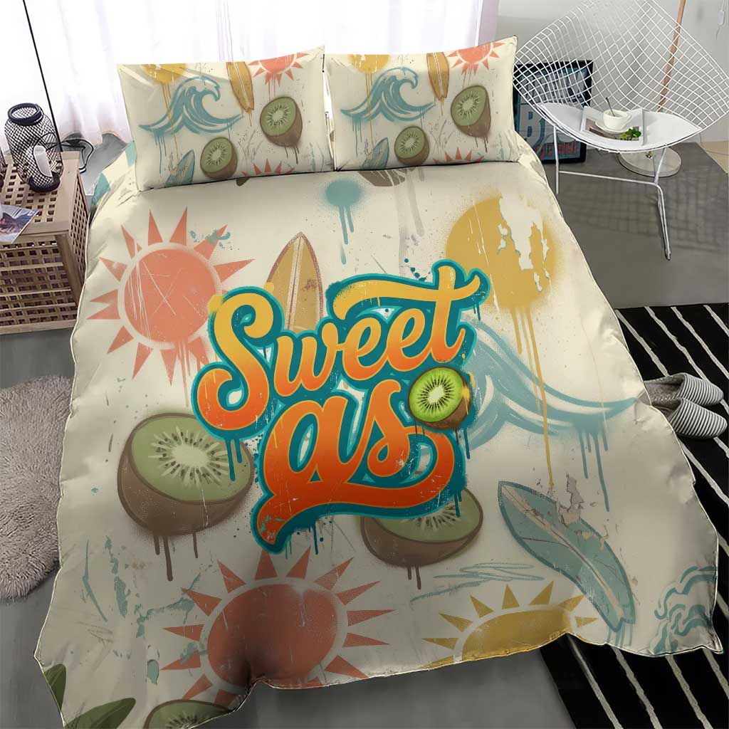 NZ Slang Sweet As Kiwi Shaka Sign Bedding Set New Zealand Surfboards Sun and Tropical Beach Retro