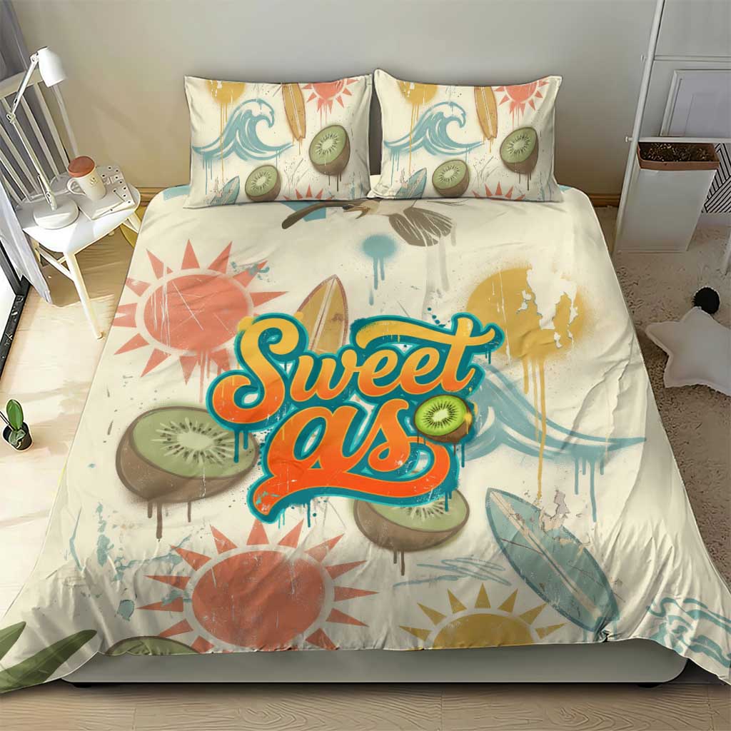 NZ Slang Sweet As Kiwi Shaka Sign Bedding Set New Zealand Surfboards Sun and Tropical Beach Retro