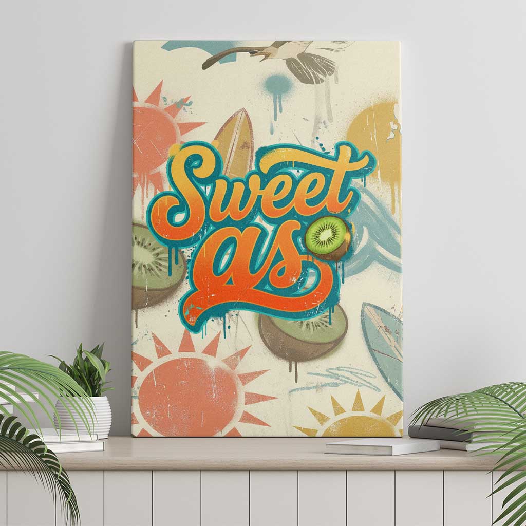 NZ Slang Sweet As Kiwi Shaka Sign Canvas Wall Art New Zealand Surfboards Sun and Tropical Beach Retro