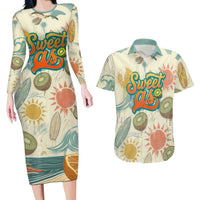 NZ Slang Sweet As Kiwi Shaka Sign Couples Matching Long Sleeve Bodycon Dress and Hawaiian Shirt New Zealand Surfboards Sun and Tropical Beach Retro